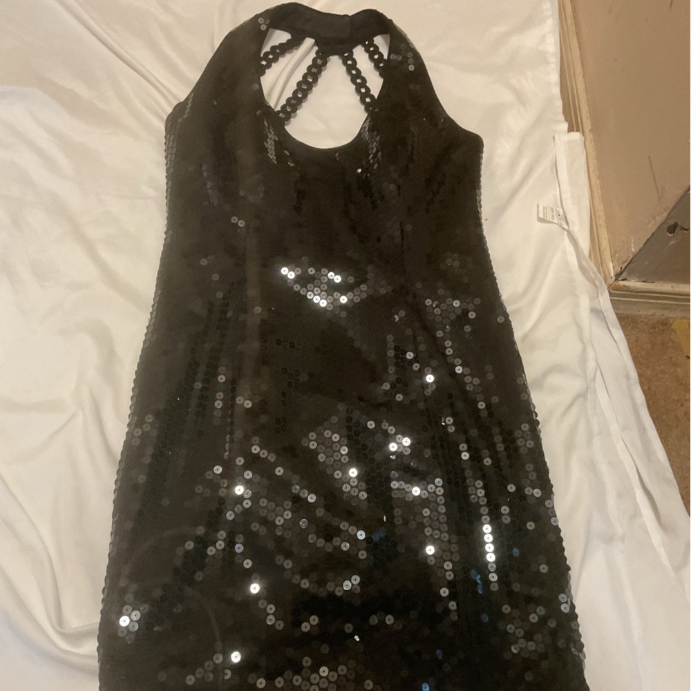 Nicole Miller Black Sequin Embellished Dress